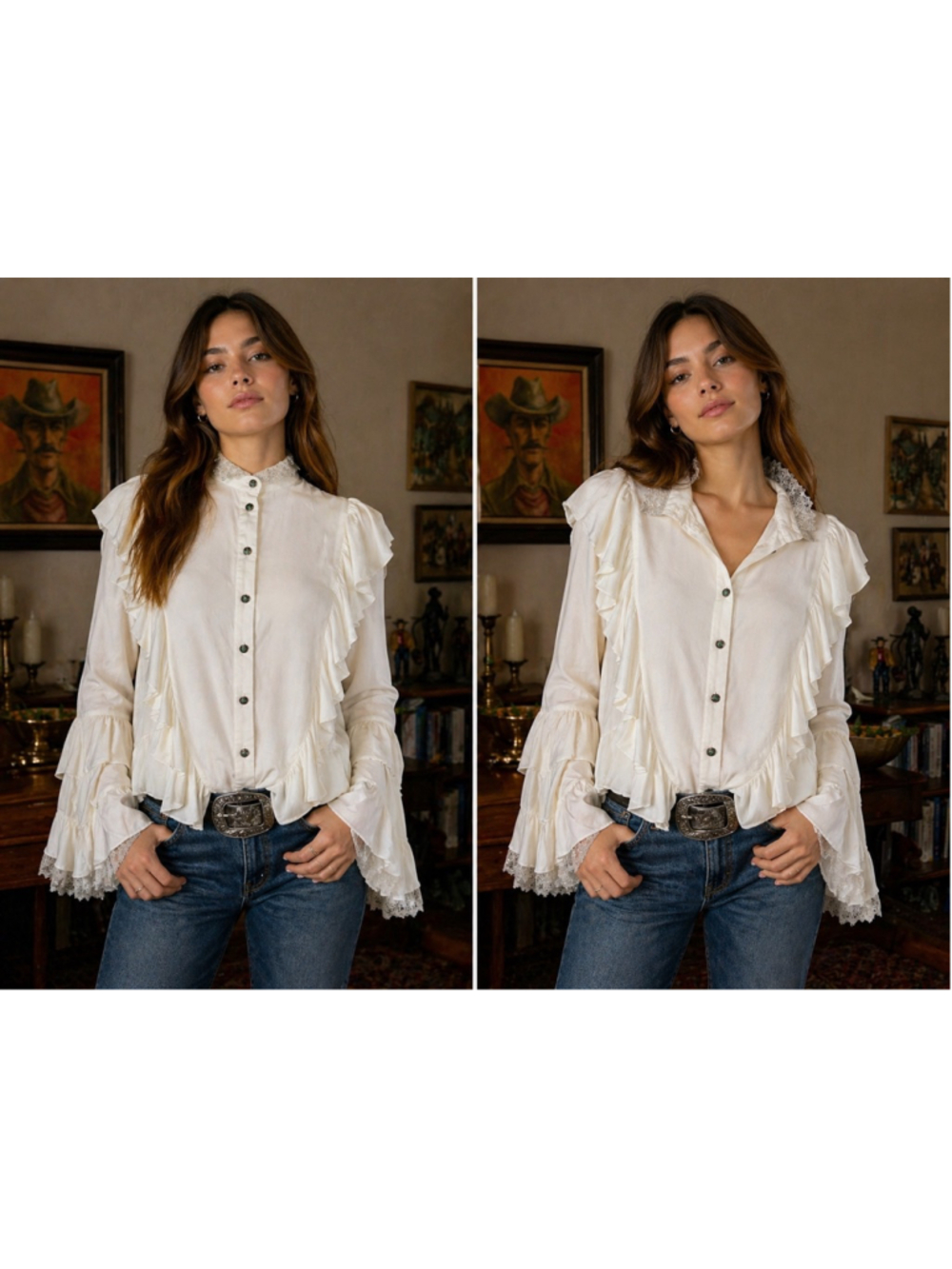 Ivory Ruffled Button-Front Blouse
